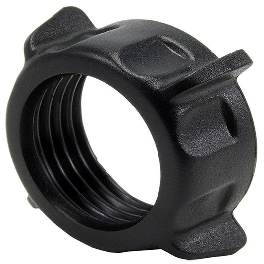 The 17mm Swivel Tightening Ring is a black, round, threaded hard plastic accessory with four raised gripping tabs, used to secure or fasten mechanical parts such as a ball mount pedestal in smartphone holders.