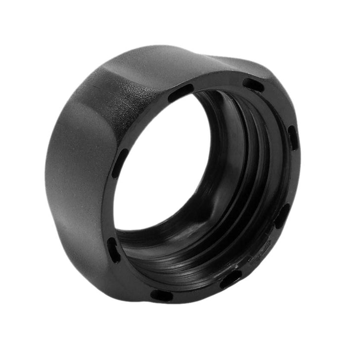 The 22mm Swivel Tightening Ring is black, cylindrical, threaded with a ridged exterior and evenly spaced small holes around the edge—compatible with swivel tightening rings such as the Arkon ball mount.