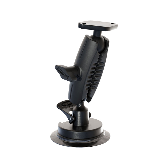 The Robust 3.75″ Shaft with Diamond AMPS Adapter and Suction Base features a black, adjustable suction cup mount with a flat rectangular plate on top, designed to securely hold devices or accessories in place. This versatile mount ensures stable placement, while its included Diamond AMPS adapter provides flexible mounting options.