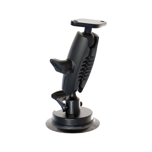 The Robust 3.75″ Shaft with Diamond AMPS Adapter and Suction Base features a black, adjustable suction cup mount with a flat rectangular plate on top, designed to securely hold devices or accessories in place. This versatile mount ensures stable placement, while its included Diamond AMPS adapter provides flexible mounting options.