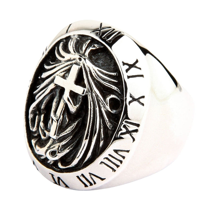 A side profile of the heavy gothic signet ring, showing its thick, polished band.