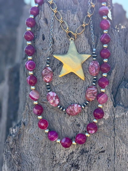Rosewood Mosaic Beaded Chain Necklace
