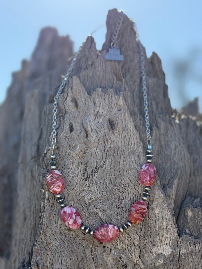 Rosewood Mosaic Beaded Chain Necklace