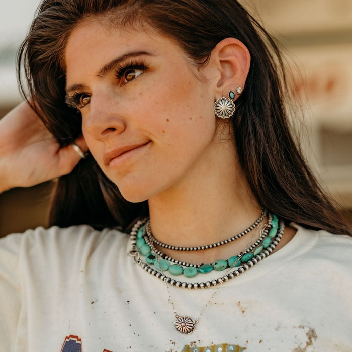 Round Silvertone Concho Stud EarringsSilverOS