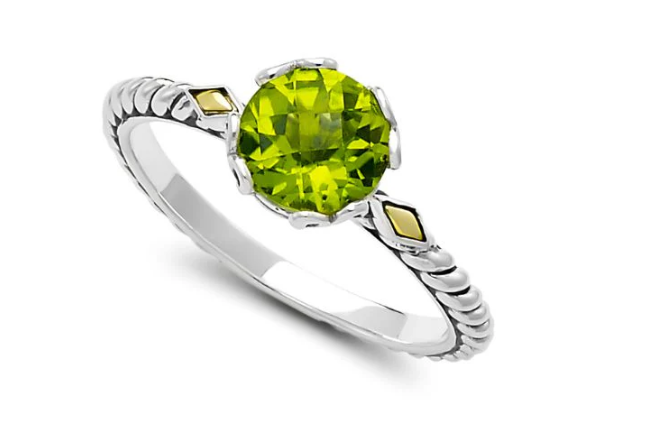 Samuel B. Sterling Silver and 18k Birthstone Ring in Peridot Size 7 (101202)