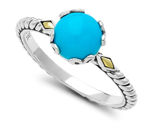 Samuel B. Sterling Silver and 18k Birthstone Ring in Turquoise Size 7 (101203)