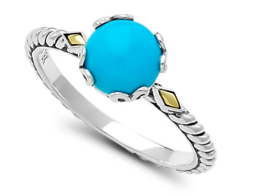 Samuel B. Sterling Silver and 18k Birthstone Ring in Turquoise Size 7 (101203)