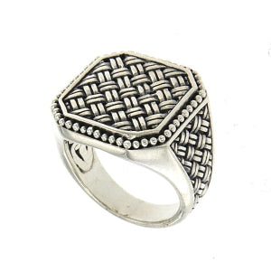 Samuel B Sterling Silver Men's Woven Design Square Ring