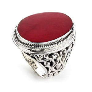 Samuel B. Sterling Silver Oval Balinese Design Coral Ascension Ring, Size 7. Our Sterling Silver oval balinese design coral ring, handcrafted in Bali by our skilled artisans. The Gems of the Sea collection is inspired by the beauty of the white beaches, sparkling sea and the flourishing coral reefs of Bali.