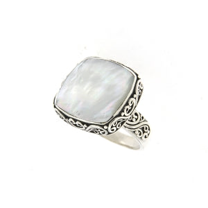 Samuel B Sterling Silver Square Balinese Design Mother of Pearl Wander Ring