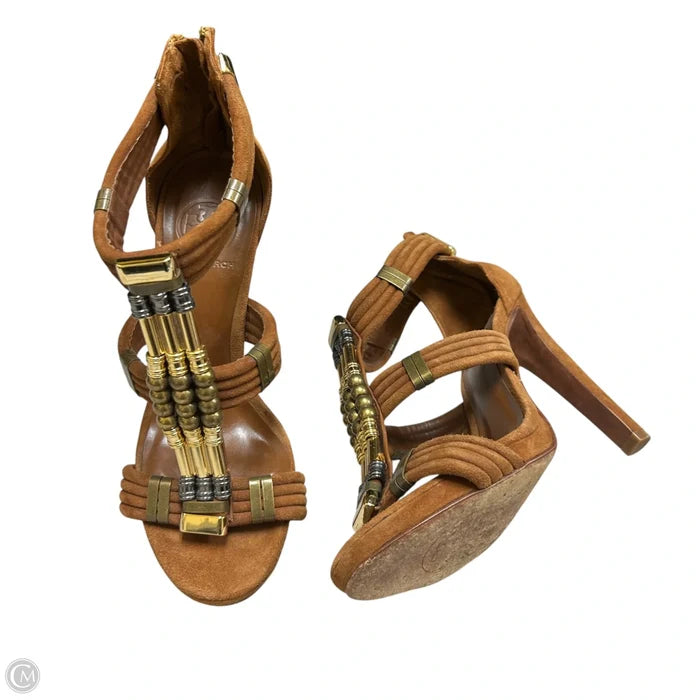 Sandals Designer By Tory Burch In Brown & Gold, Size: 8