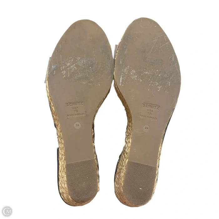 Sandals Heels Wedge By Schutz In Black & Tan, Size: 7