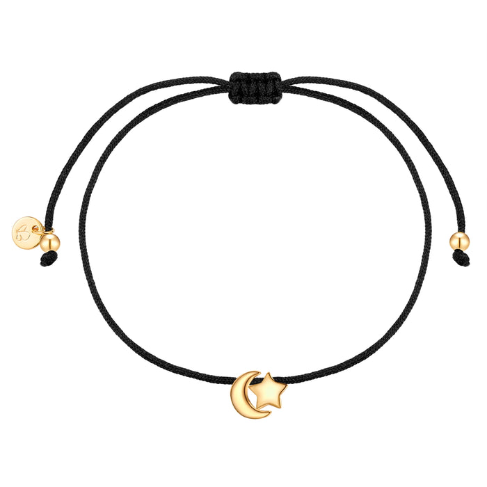Schwarzes Textil-Armband mit Mond/Sterne gold