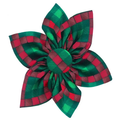 Huxley & Kent Bow Tie Scottish Check Holiday Colors Pinwheel Flower Pet Collar Attachment - Sm