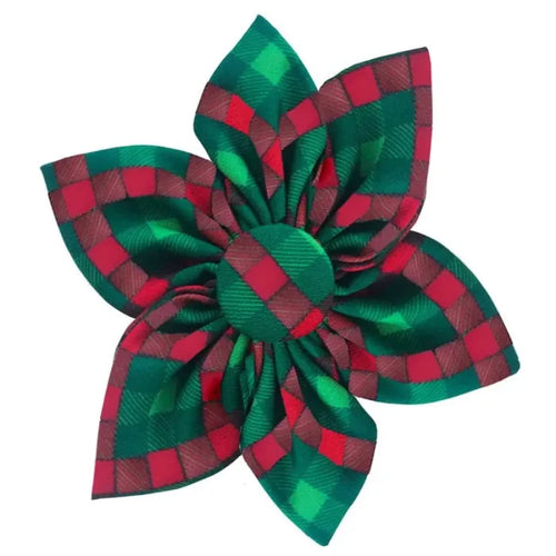 Huxley & Kent Bow Tie Scottish Check Holiday Colors Pinwheel Flower Pet Collar Attachment - Sm