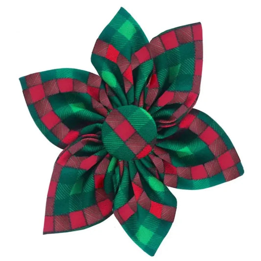 Huxley & Kent Bow Tie Scottish Check Holiday Colors Pinwheel Flower Pet Collar Attachment - Sm