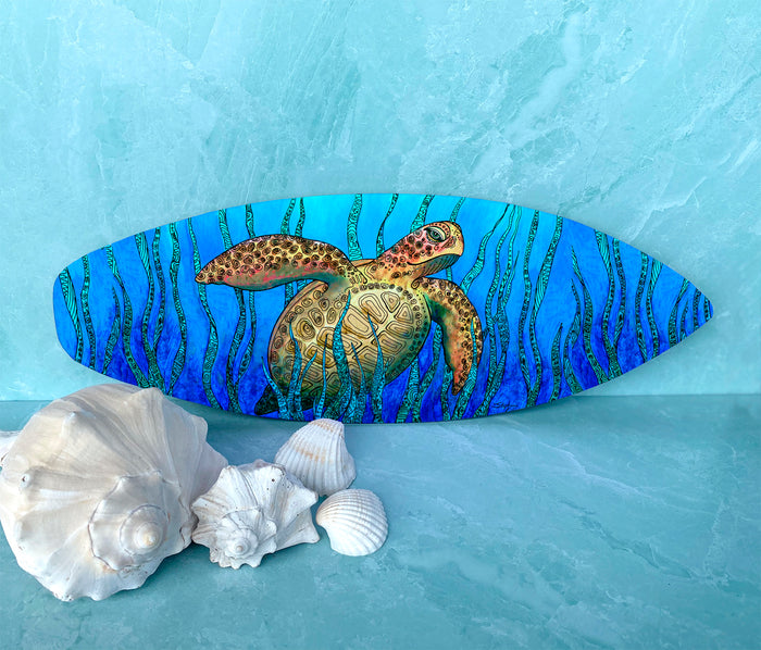 Sea Grass Turtle Surfboard Wall Art