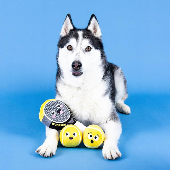 Petshop by Fringe Studio dog toys Serving Aces Tennis Sports Plush Squeaky Dog Toy Set - 3 Pc