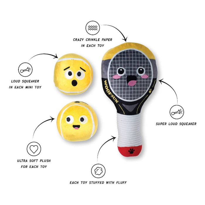 Petshop by Fringe Studio dog toys Serving Aces Tennis Sports Plush Squeaky Dog Toy Set - 3 Pc
