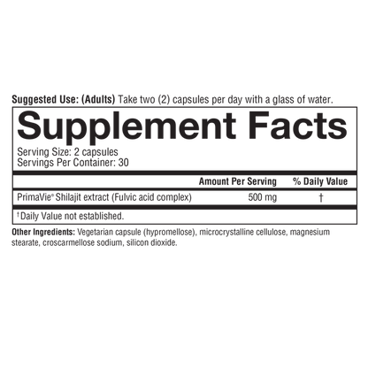 SHA.00757 Youtheory Shilajit 60 Capsules Nutrition Facts Panel