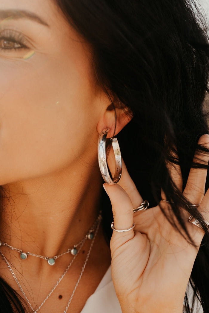 Silver Aztec Stamped Hoop EarringSilverOS