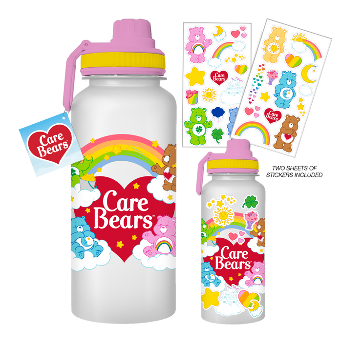 Silver Buffalo Care Bears 32oz Twist Spout Plastic Bottle w/ Sticker Set