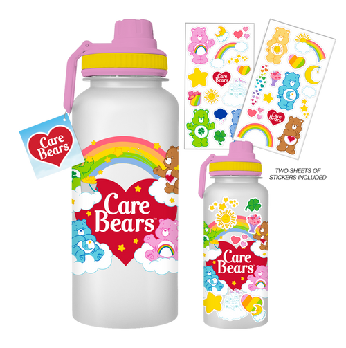 Silver Buffalo Care Bears 32oz Twist Spout Plastic Bottle w/ Sticker Set