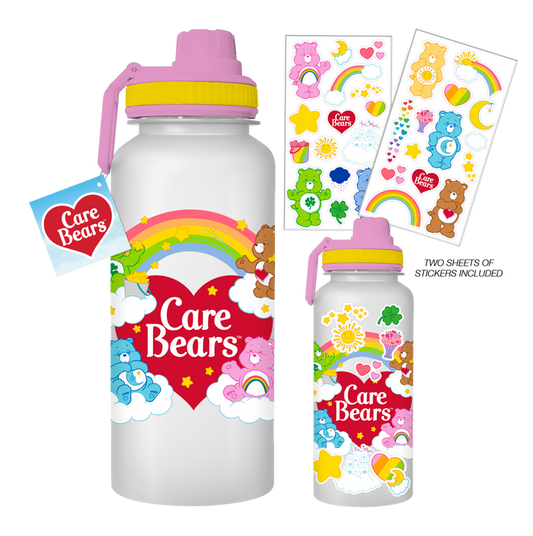 Silver Buffalo Care Bears 32oz Twist Spout Plastic Bottle w/ Sticker Set