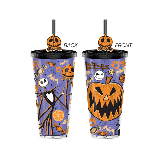 Silver Buffalo NBC Halloween Door 24oz Plastic Cold Cup w/ Lid & Topper