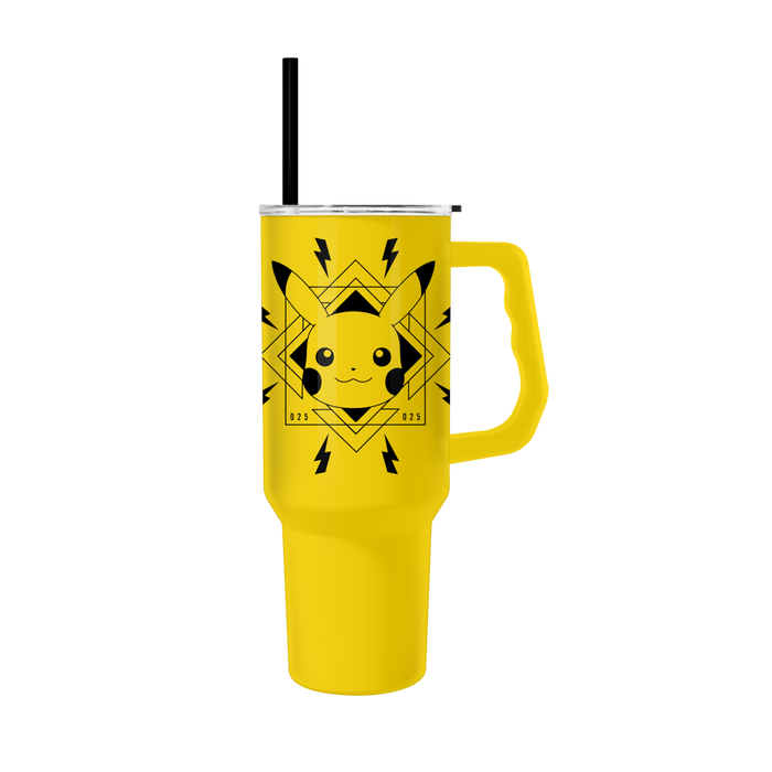 Silver Buffalo Pokémon Pikachu Face Bolts Badge 40z Stainless Steel Tumbler