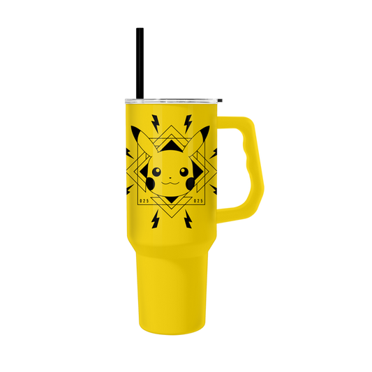 Silver Buffalo Pokémon Pikachu Face Bolts Badge 40z Stainless Steel Tumbler