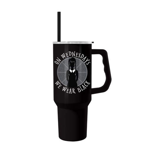Silver Buffalo Wednesday We Wear Black Spiderweb 40oz SS Tumbler