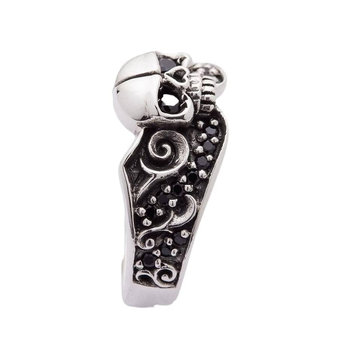 A premium gothic wedding ring with a detailed skull design, symbolizing a love that lasts "'Til Death Do Us Part."