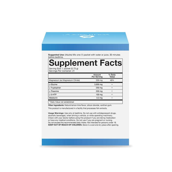 CTN.SPA.00702 Youtheory Sleep Powder Advanced Packet Lemon-Lime Flavor 21 ct Nutrition Facts Panel