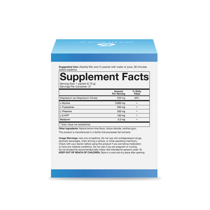 CTN.SPA.00702 Youtheory Sleep Powder Advanced Packet Lemon-Lime Flavor 21 ct Nutrition Facts Panel