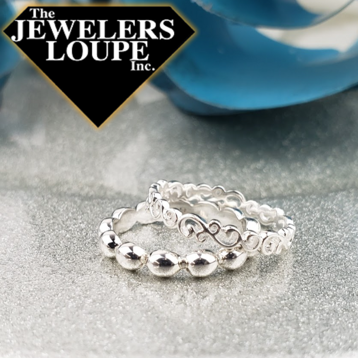 Southern Gates Single Rice Bead Ring 925 Sterling Silver Gorgeous sterling silver rice beads pay homage to the Holy City's rice history and South Carolina's agricultural background. Our stunning Rice Bead Collection includes chains, hoop earrings, rings, and bracelets.  Shown with Southern Gates Thin Scroll Ring, sold separately.