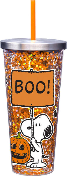 Spoontiques Snoopy - Halloween Glitter Cup with Straw