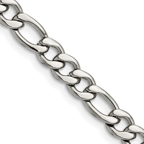 Stainless Steel 6.75mm Figaro Bracelet 9" (101101)