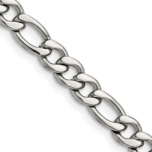 Stainless Steel 6.75mm Figaro Bracelet 9" (101101)