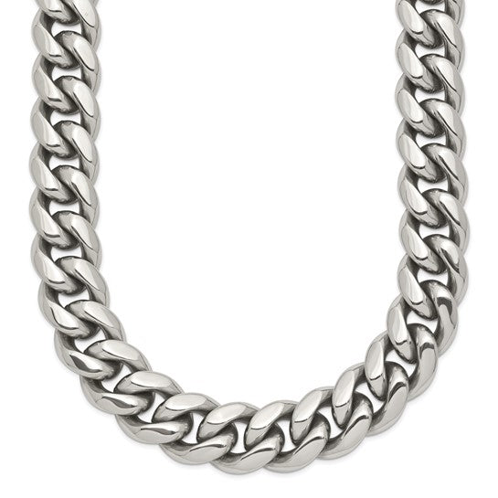 Stainless Steel Polished Curb Chain Necklace (11.92mm, 24")