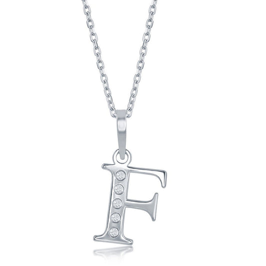 Sterling Silver 0.03cttw Diamond 'F' Initial Pendant