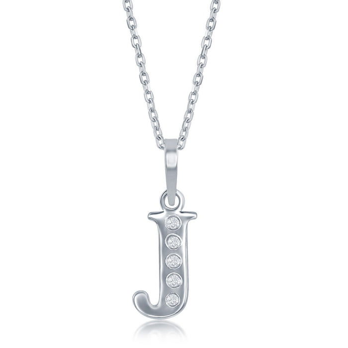 Sterling Silver 0.03cttw Diamond 'J' Initial Pendant