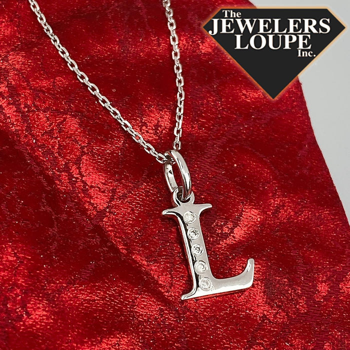 Sterling Silver 0.03cttw Diamond 'L' Initial Pendant