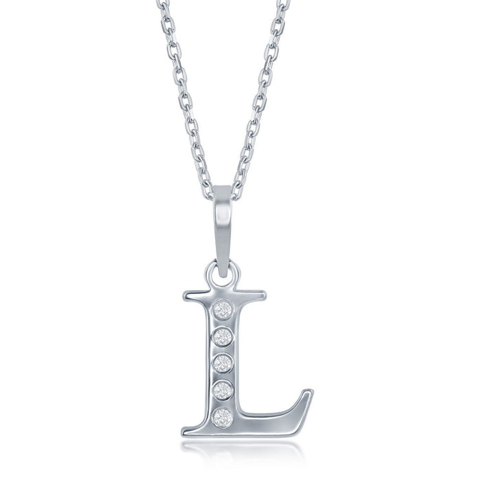 Sterling Silver 0.03cttw Diamond 'L' Initial Pendant