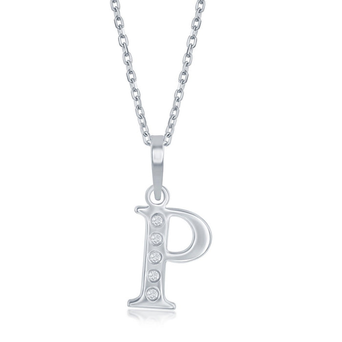 Sterling Silver 0.03cttw Diamond 'P' Initial Pendant