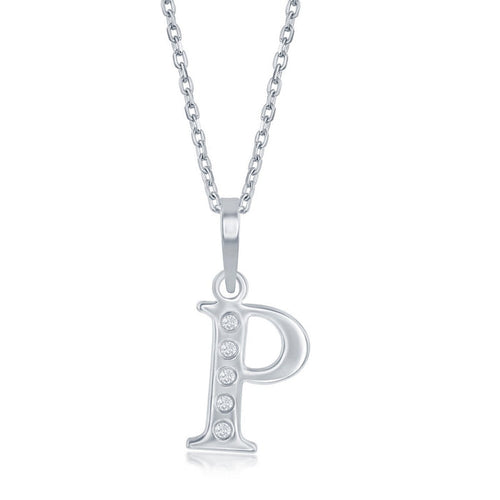 Sterling Silver 0.03cttw Diamond 'P' Initial Pendant