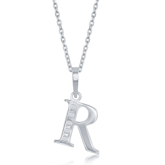 Sterling Silver 0.03cttw Diamond 'R' Initial Pendant
