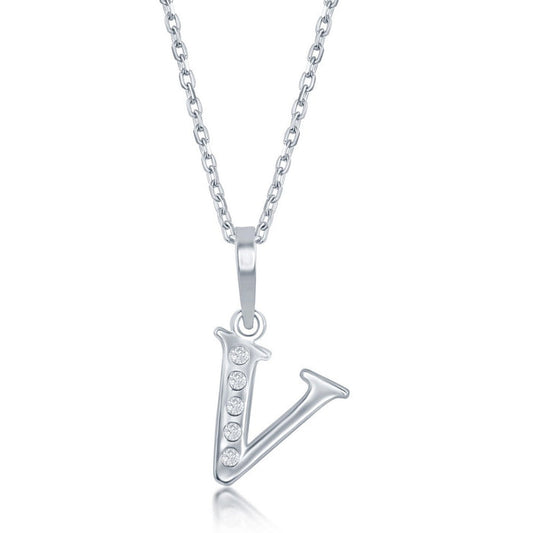 Sterling Silver 0.03cttw Diamond 'V' Initial Pendant