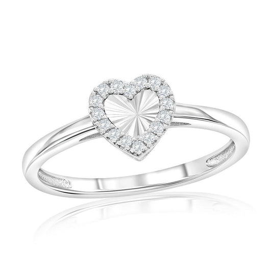 Sterling Silver D-C Heart CZ Border Ring Size 6