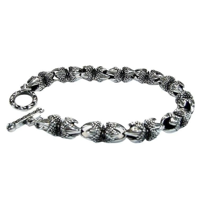 Sterling silver eagle claw link bracelet with T-bar clasp full view on white background